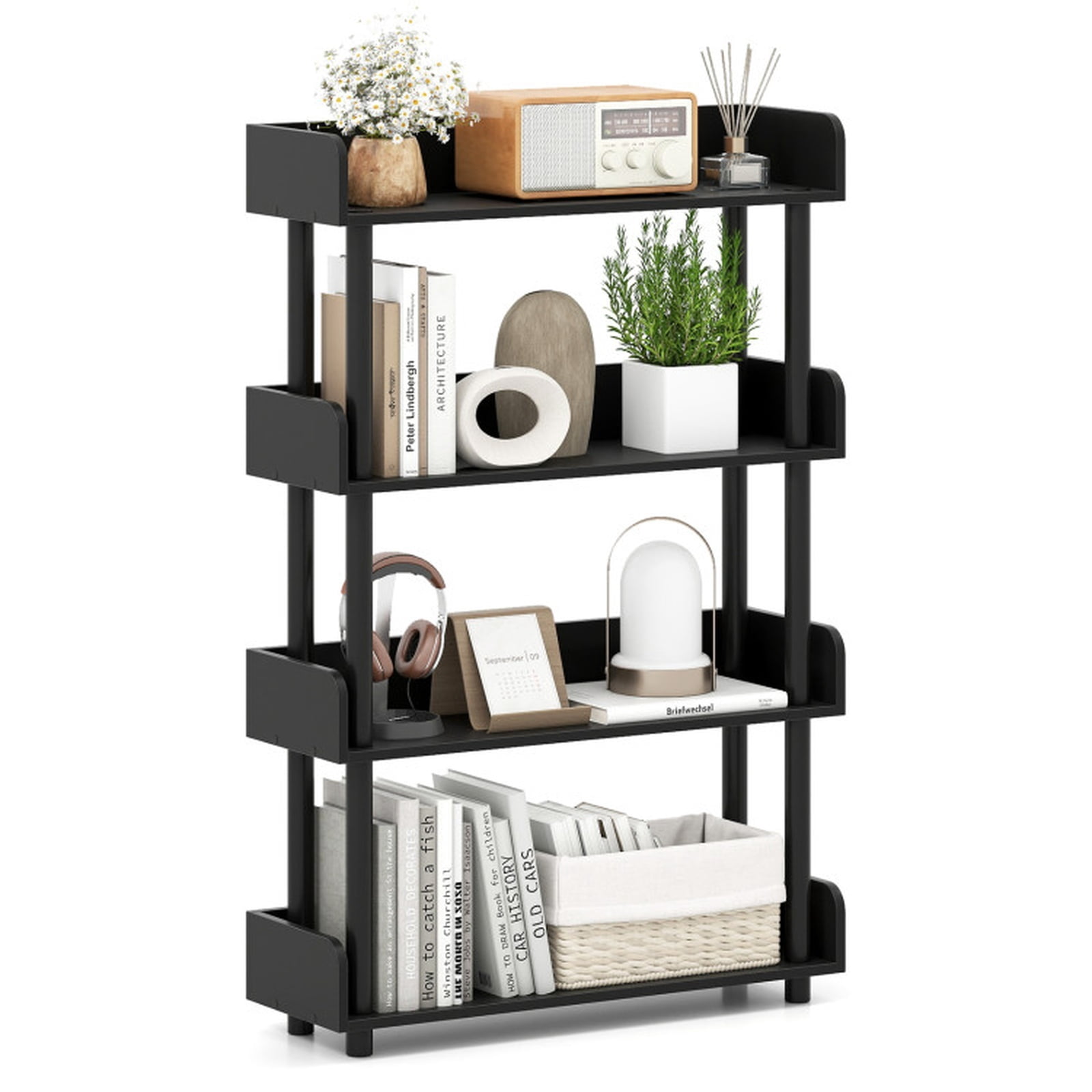 Furnibear 4-Tier Bookshelf Open Bookcase with Anti-Tipping Kit Industrial Storage Unit Black, 31.5" x 10.5" x 48.5"
