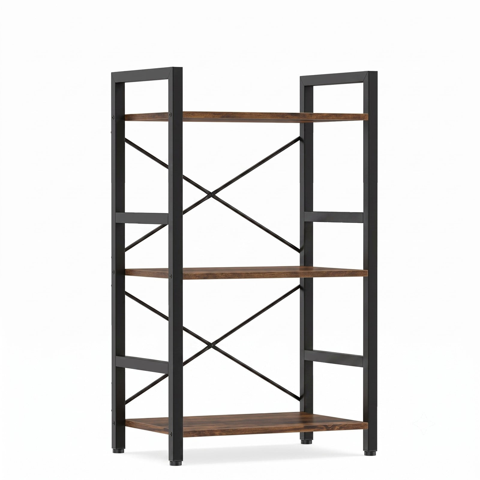 Furnibear 4-Tier Bookshelf with Sturdy Metal Frame, Freestanding Wood Storage Rack Display Shelf Organizer with Anti-Tip Kit for Study Home Office Living, Rustic Brown