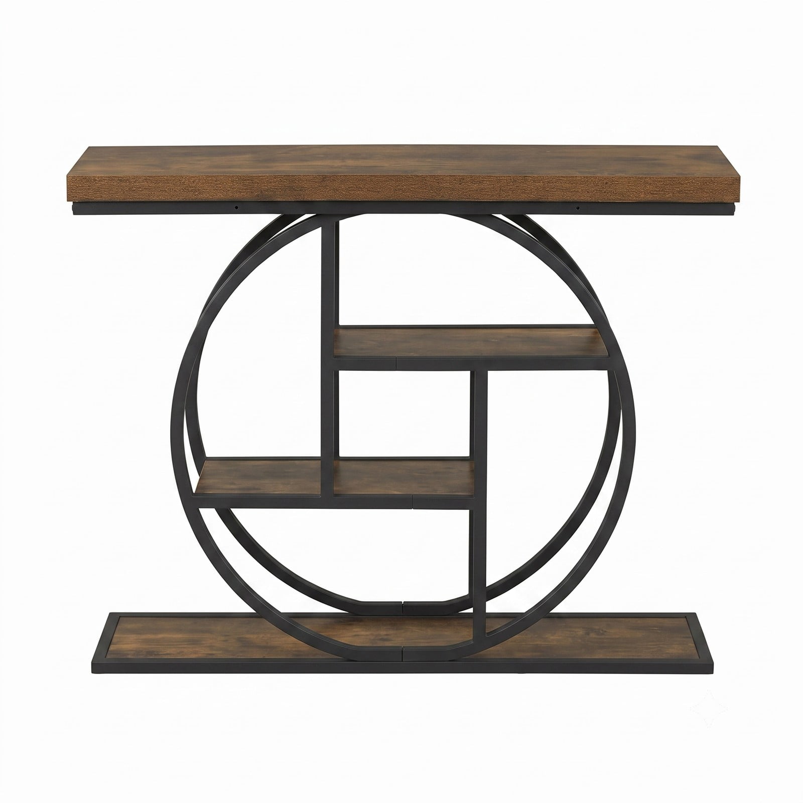 Furnibear 4-Tier Console Table 41 Inch Entryway Table with Open Storage Shelves and Round Metal Frame for Living Room, Brown