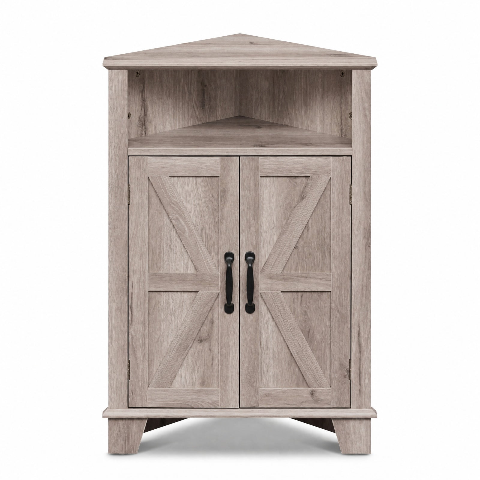 Furnibear 4 Tier Corner Accent Cabinet with Doors Open Shelf and Adjustable Storage for Kitchen Living Room and Entryway, Gray
