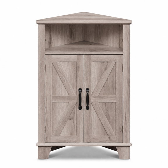 Furnibear 4 Tier Corner Accent Cabinet with Doors Open Shelf and Adjustable Storage for Kitchen Living Room and Entryway, Gray