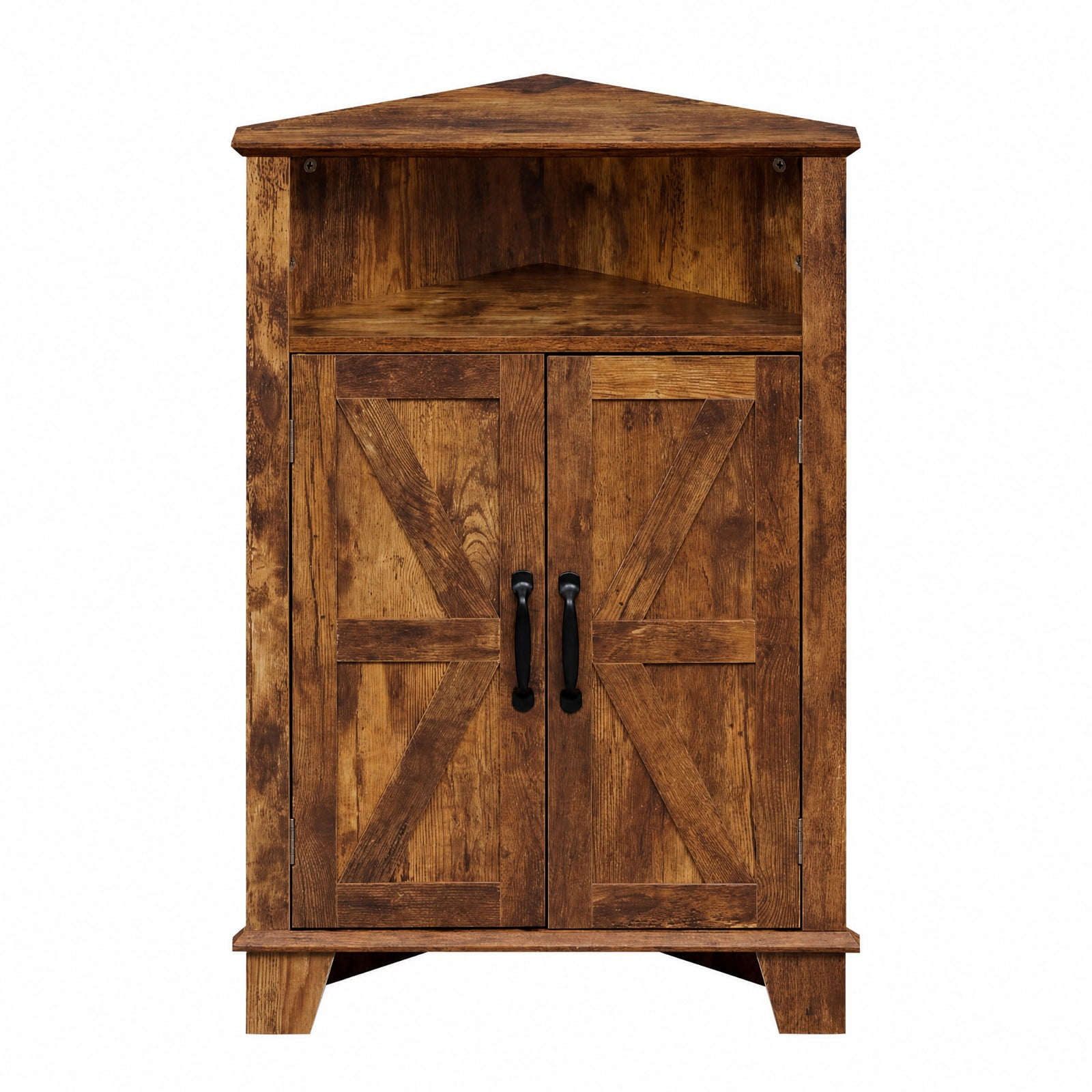 Furnibear 4 Tier Corner Accent Cabinet with Doors Open Shelf and Adjustable Storage for Kitchen Living Room and Entryway, Rustic Brown