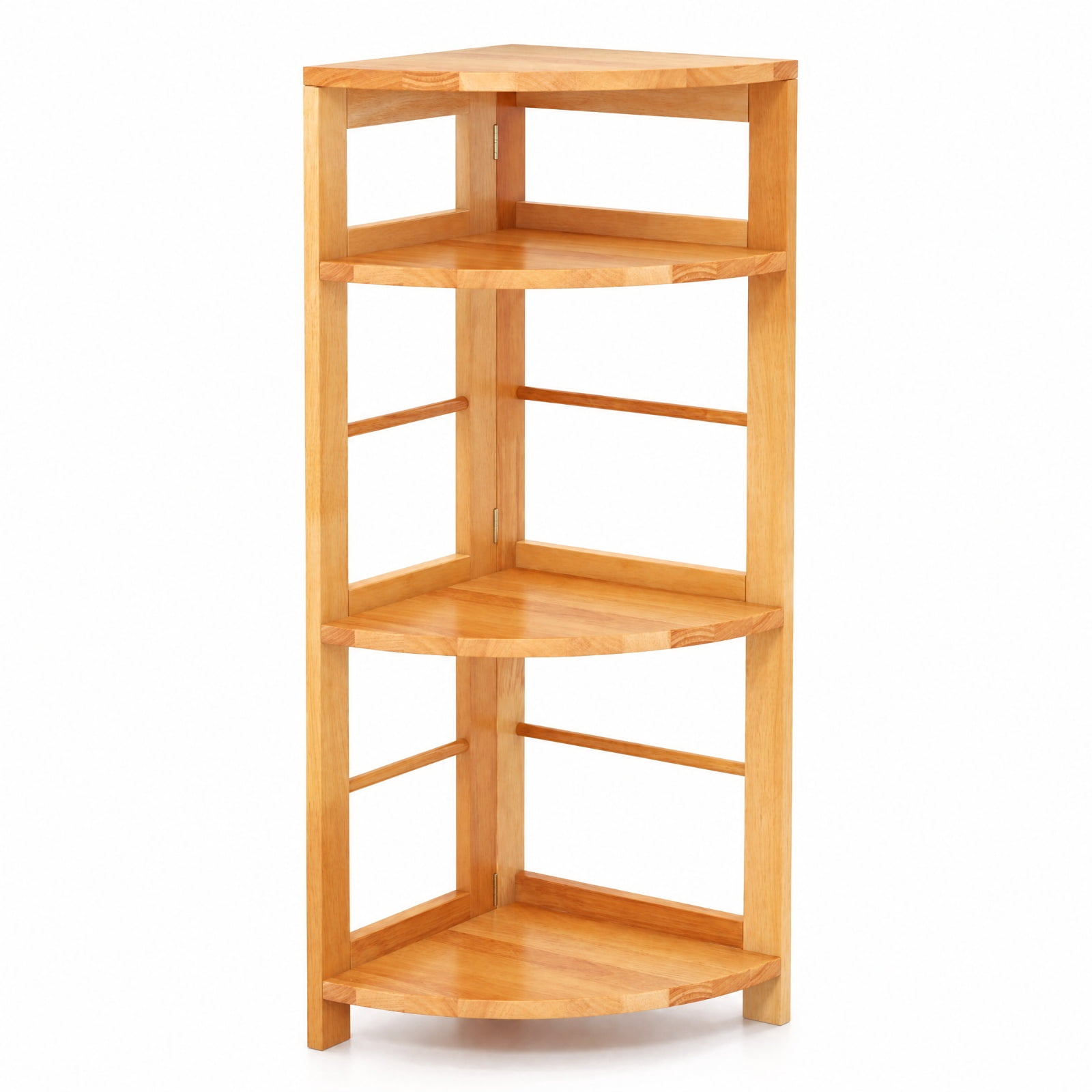 Furnibear 4-Tier Corner Shelf with Rubber Wood Frame and Anti-Toppling Kit for Living Room Home Office Bedroom Display Storage Shelf, Natural