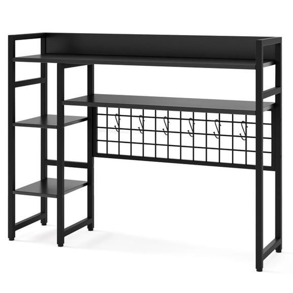 Furnibear 4-Tier Desk Shelf Desktop Display Rack with Metal Grid Panel and 6 Hooks Black, 37" x 10" x 29"