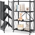 thumbnail image 1 of Furnibear 4-Tier Folding Storage Shelves with Wheels, Foldable Metal Rack, Collapsible Shelves for Garage, Kitchen, Basement, Black, 1 of 8