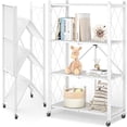 thumbnail image 1 of Furnibear 4-Tier Folding Storage Shelves with Wheels, Foldable Metal Rack, Collapsible Shelves for Garage, Kitchen, Basement, White, 1 of 8