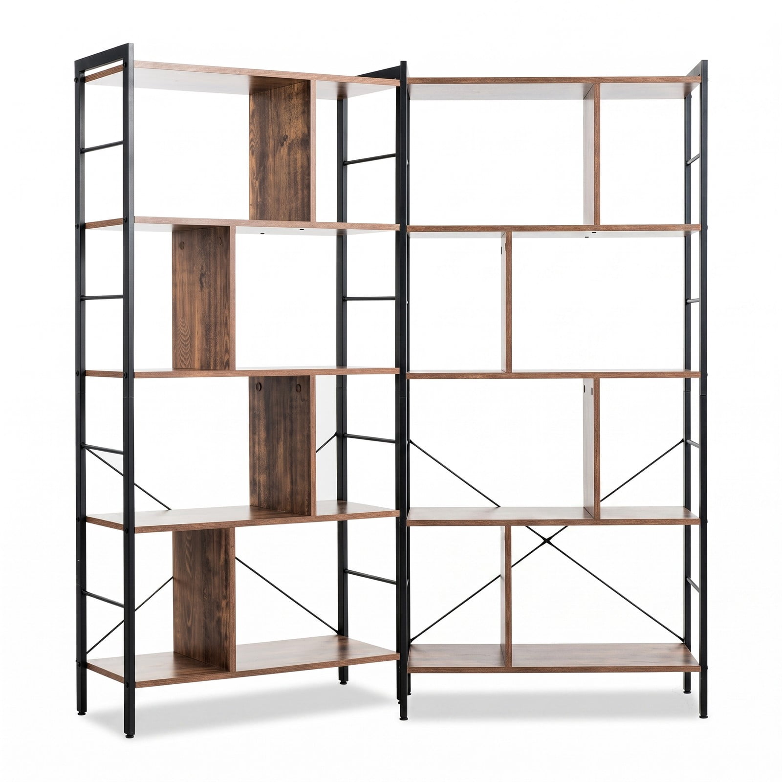 Furnibear 4-Tier Industrial Freestanding Bookshelf, Wood and Metal Frame Bookcase Open Storage Shelf with Anti-Toppling Device for Living Room Bedroom, Rustic Brown