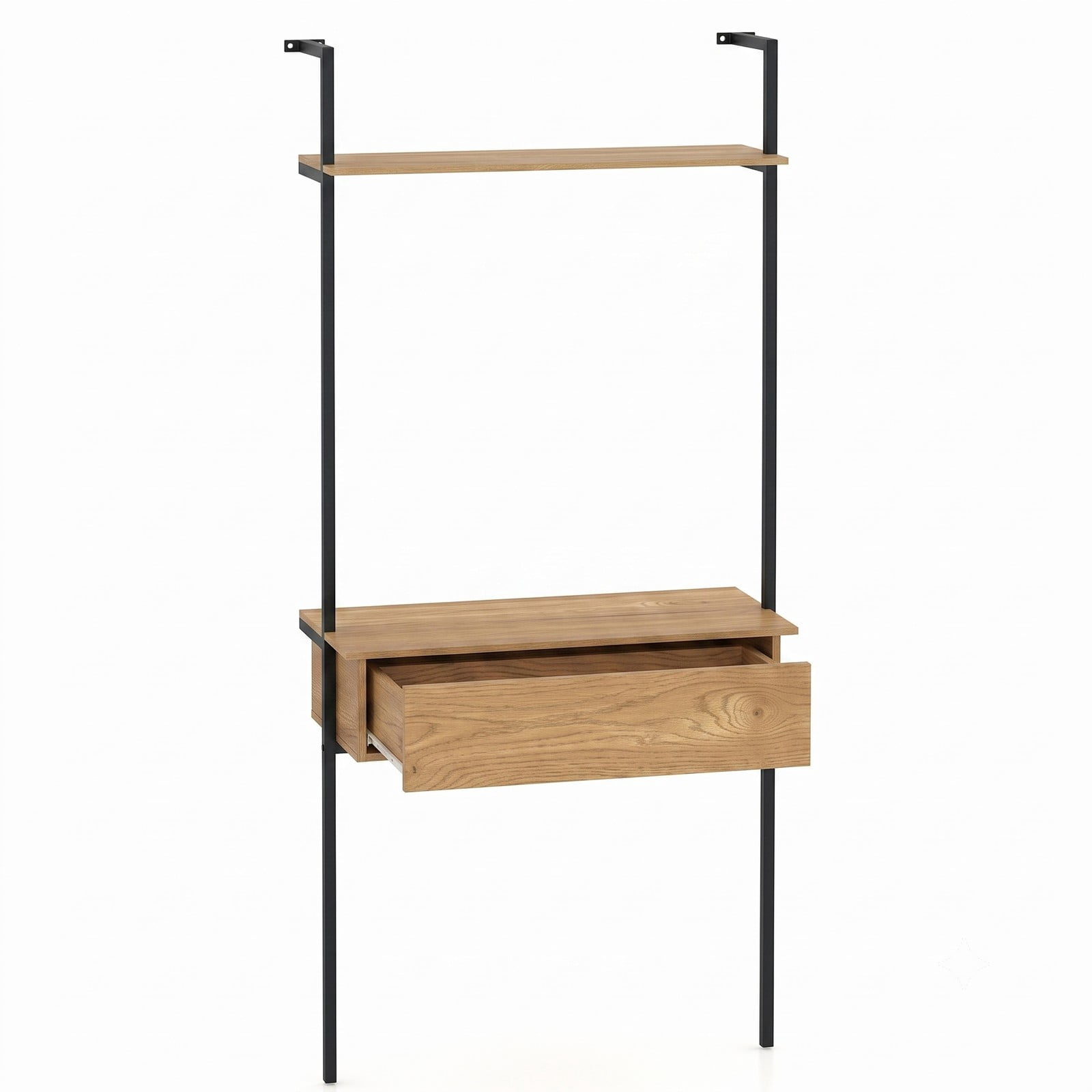 Furnibear 4-Tier Ladder Bookshelf with Drawer, Tall Narrow Metal Frame Bookcase Storage Shelf for Living Room, Bedroom, Home Office, Natural