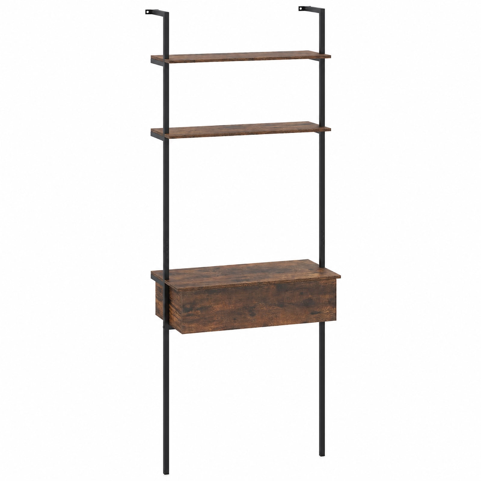 Furnibear 4-Tier Ladder Bookshelf with Drawer and Metal Frame for Living Room for Living Room Home Office Bedroom Display Storage Shelf, Rustic Brown