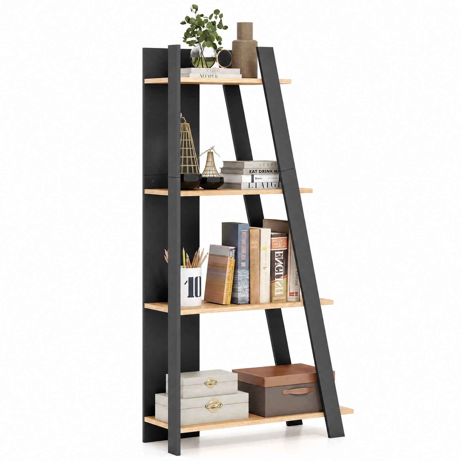 Furnibear 4-Tier Modern Bookshelf Wooden Vertical Display Book Shelf for Small Space for Living Room Home Office Bedroom Display Storage Shelf, Oak