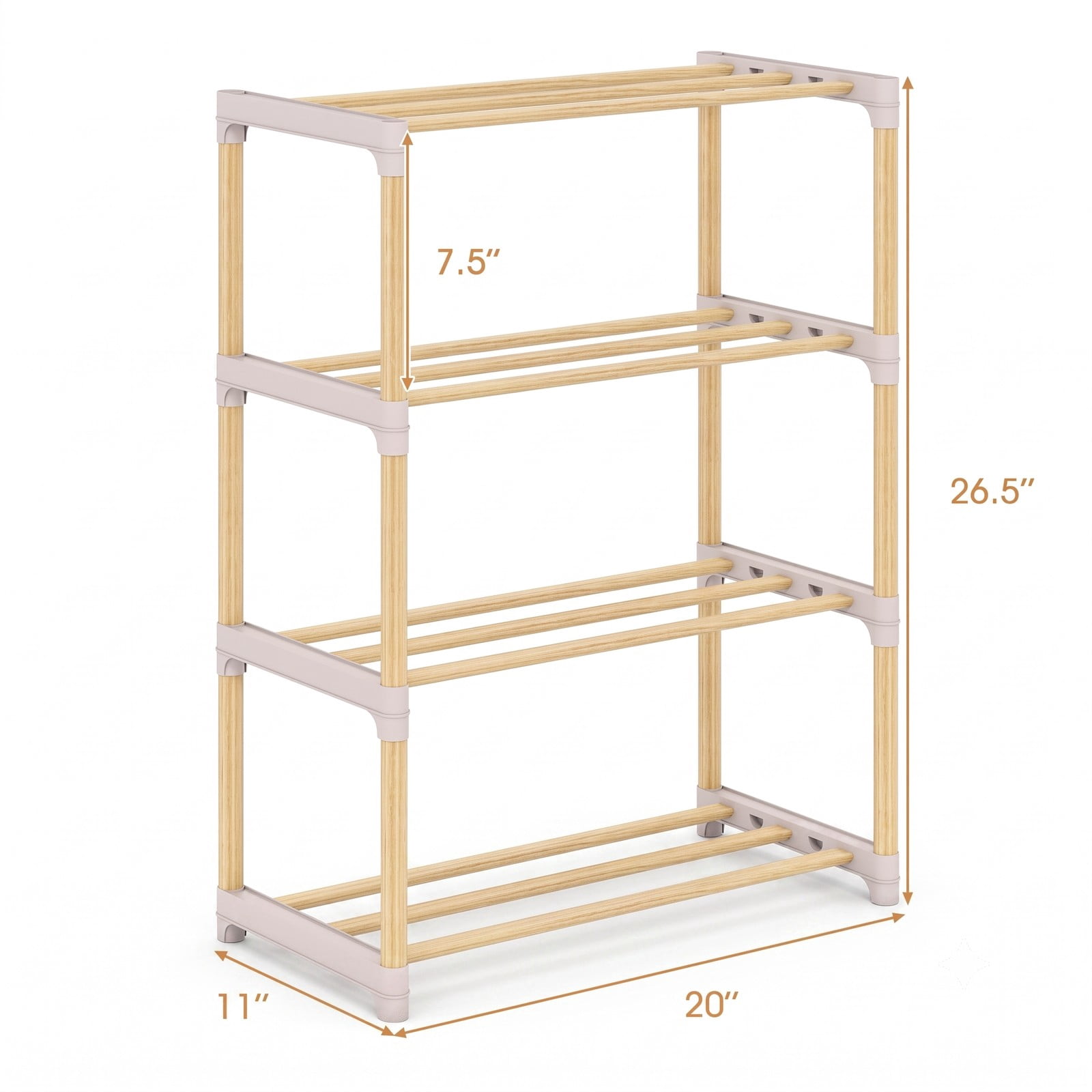 Furnibear 4-Tier Solid Pine Wood Shoe Rack with Slatted Open Shelves for Entryway Bedroom and Closet Storage, Natural and Gray