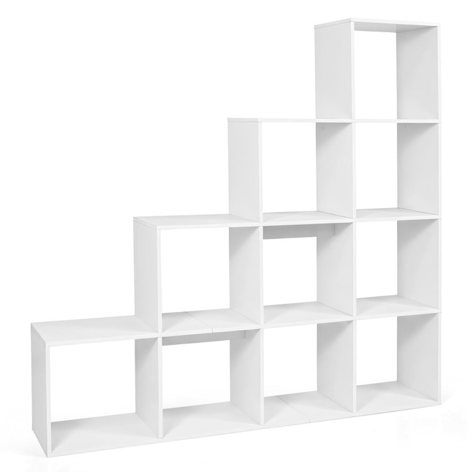 Furnibear 4-Tier Tall White Bookshelf with 10 Open Cubes Anti-Tipping Kits and Screw Hole Covers for Home Office and Living Room, White