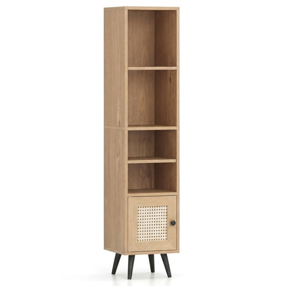 Furnibear 4 Tiers Rattan Storage Cabinet with Slim Design Brown, 11.5" x 11.5" x 54" - Open Storage Display Rack for Home Office