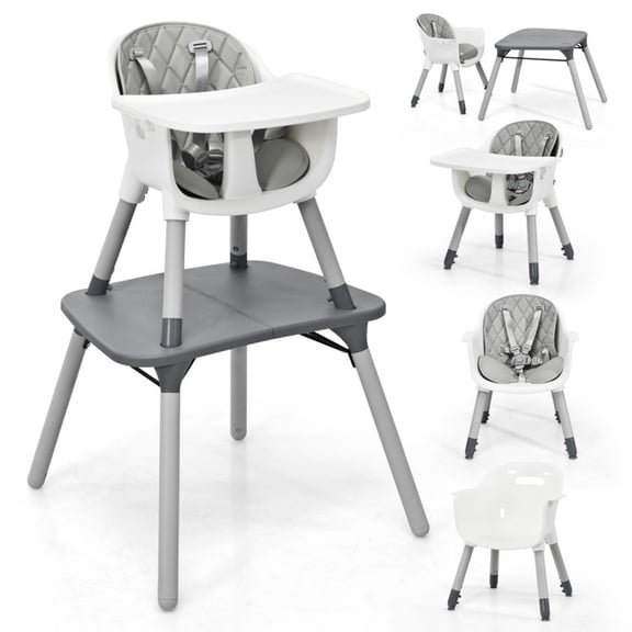 Furnibear 4-in-1 Convertible Multi-Use Baby Dining Throne with Cushion, Gray