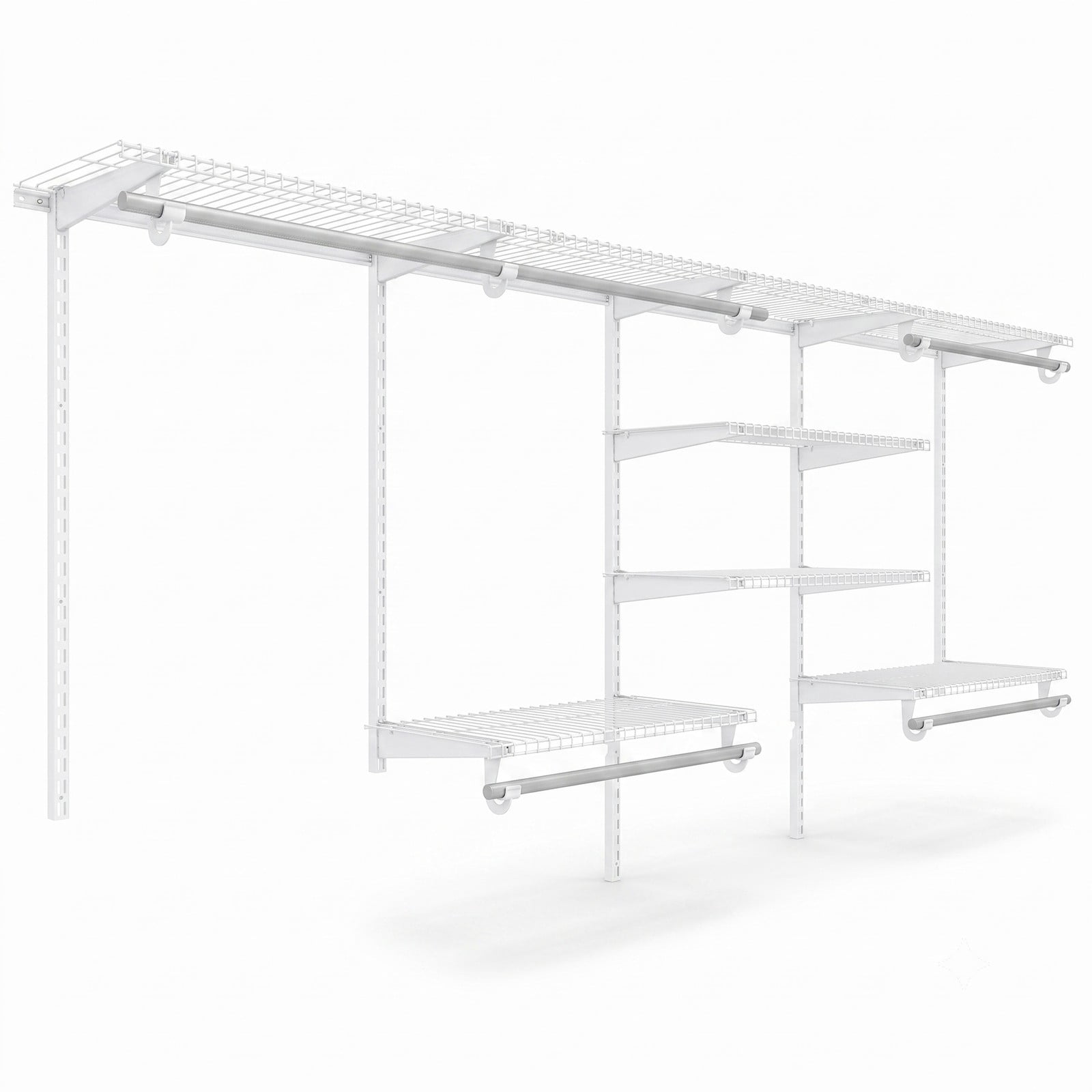Furnibear 4 to 8 FT Wall Mounted Closet Organizer System with 7 Shelves and 5 Hanging Rods for Bedroom and Laundry Room, White