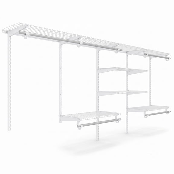 Furnibear 4 to 8 FT Wall Mounted Closet Organizer System with 7 Shelves and 5 Hanging Rods for Bedroom and Laundry Room, White