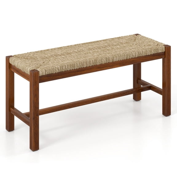 Furnibear 40 Inch Long Wood Storage Bench with Solid Rubber Wood Frame and Woven Seagrass Seat for Entryway Hallway and Dining Room, Walnut