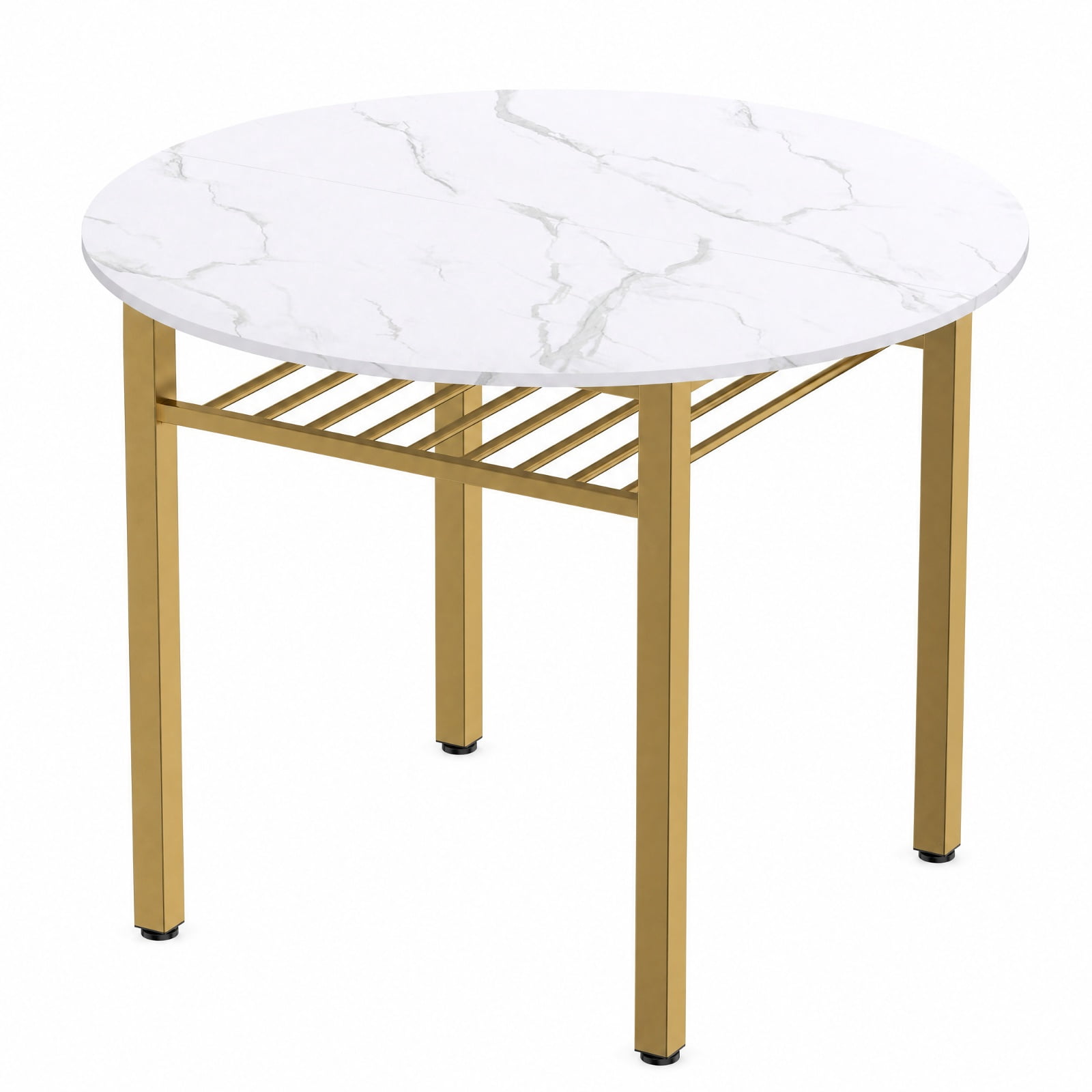 Furnibear 40 Inch Round Kitchen Dining Table with Storage Shelf and Metal Frame