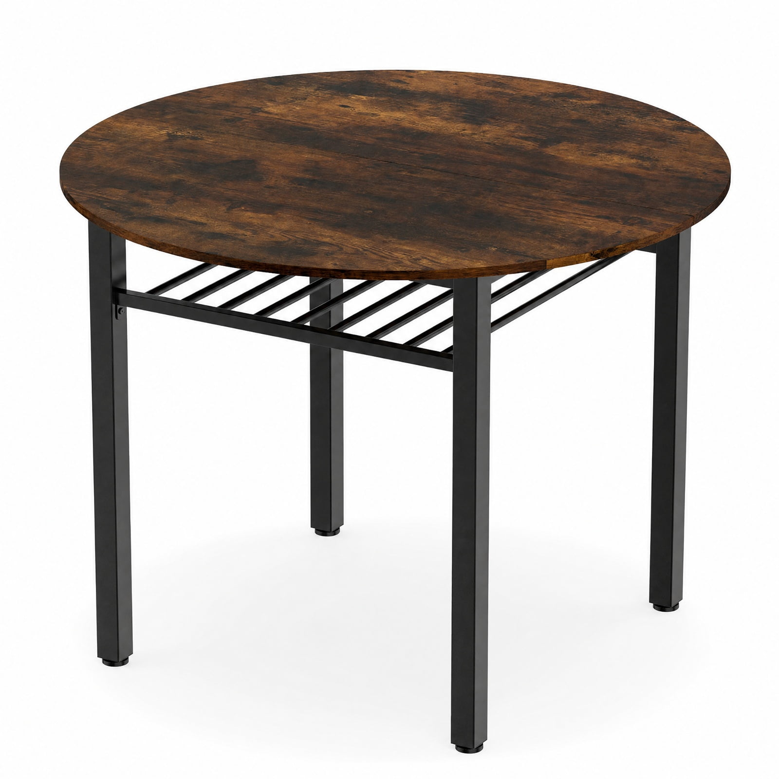 Furnibear 40 Inch Round Kitchen Dining Table with Storage Shelf and Metal Frame