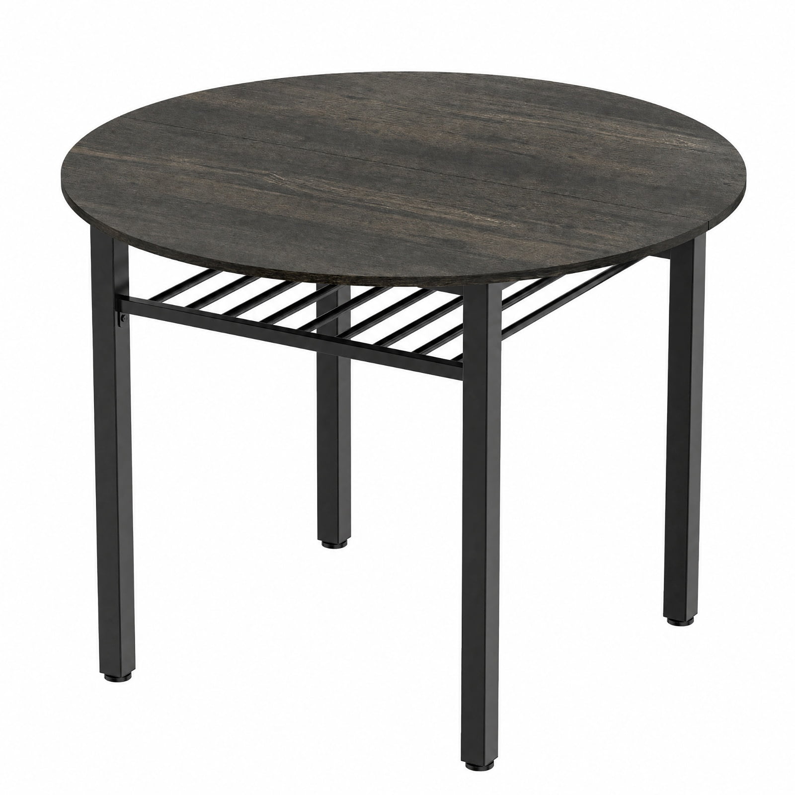 Furnibear 40 Inch Round Kitchen Dining Table with Storage Shelf and Metal Frame