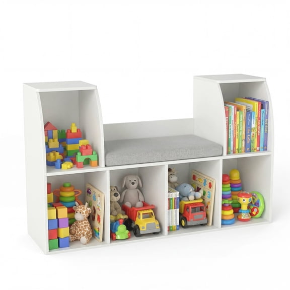 Furnibear 40 Inches Reading Nook Floor-Standing Children Display Shelf, White