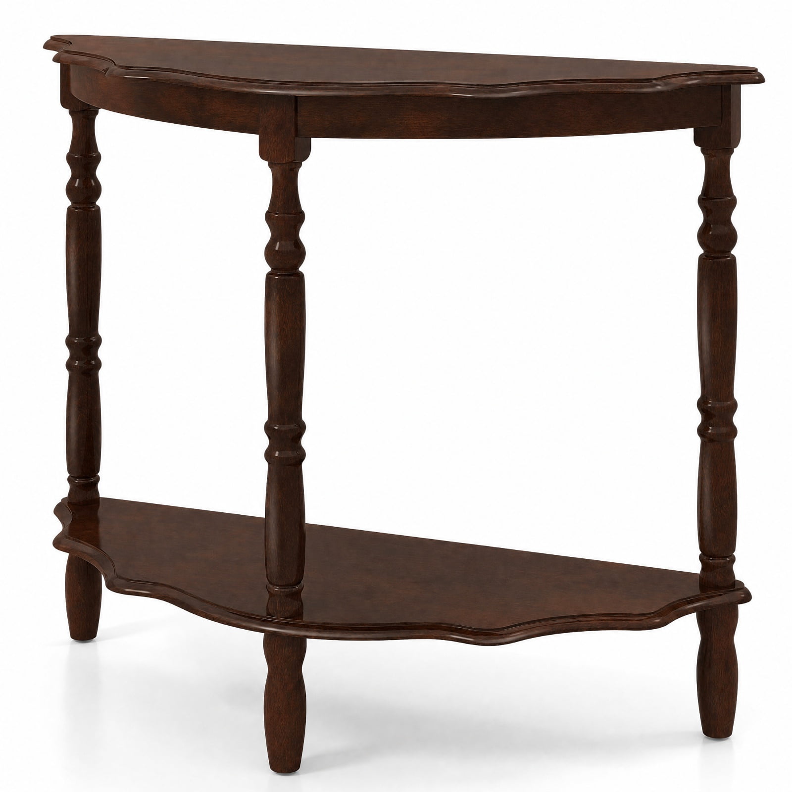 Furnibear 42 Inch Half Moon Console Table with Open Shelf and Solid Rubber Wood Legs for Entryway Hallway and Living Room, Espresso