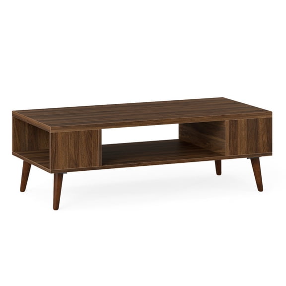 Furnibear 42 Inch Mid Century Modern Coffee Table Rectangular with Open Compartment - Walnut - Living Room Cocktail Center Table