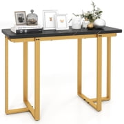 Furnibear 42 Inch Modern Faux Marble Console Table with Geometric Gold Metal Frame for Entryway Living Room and Hallway, Black