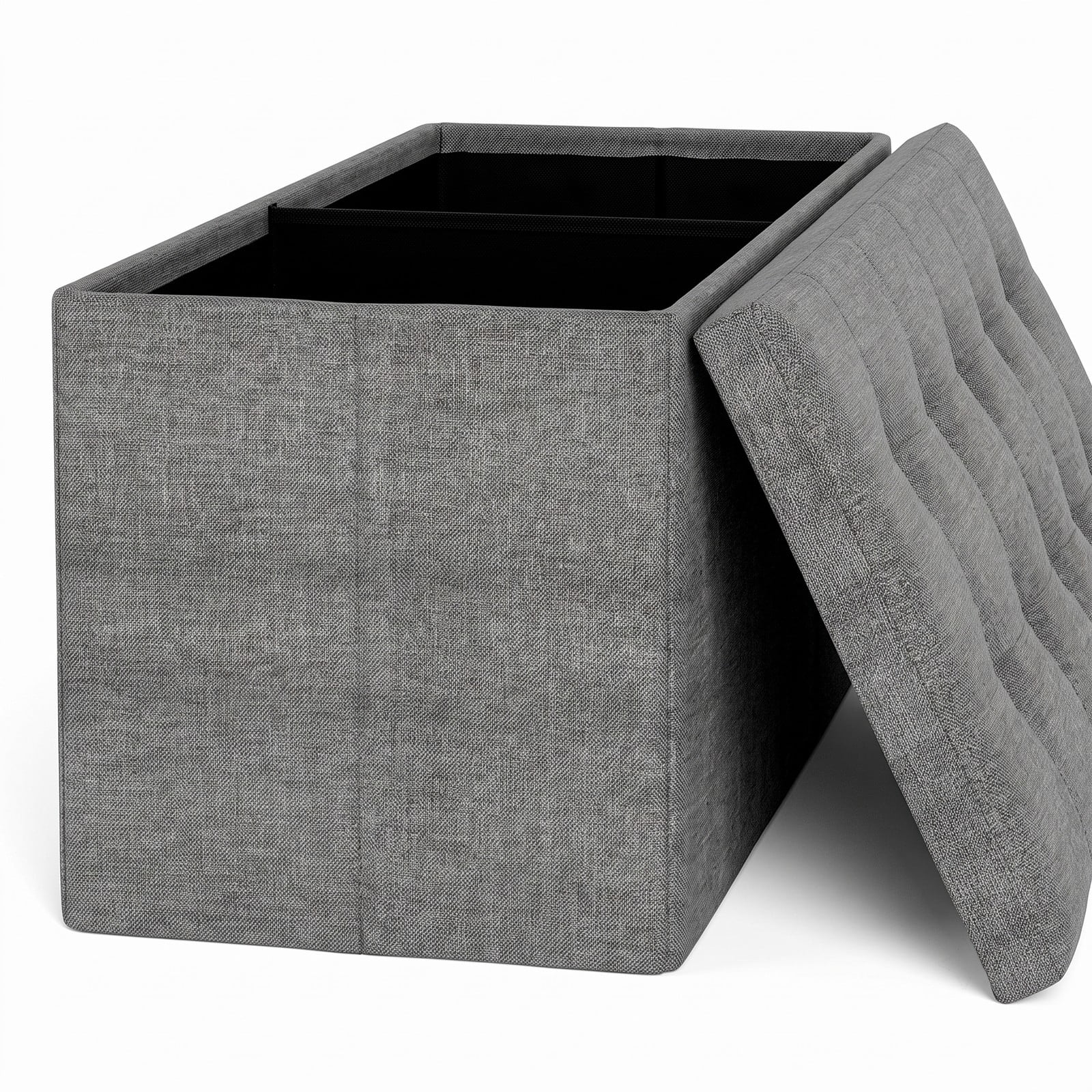 Furnibear 43 Inch Folding Linen Storage Ottoman Bench with Padded Seat and Divider for Living Room, Bedroom and Entryway, Dark Gray