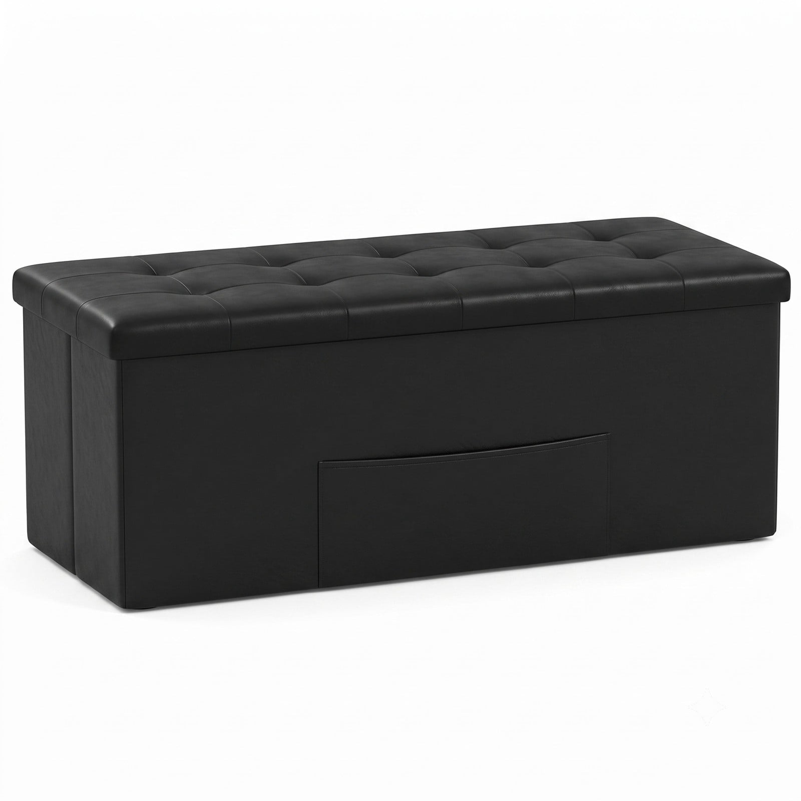Furnibear 43 Inch Folding PU Leather Storage Ottoman Bench with Divider and Side Pocket for Living Room, Bedroom and Entryway, Black
