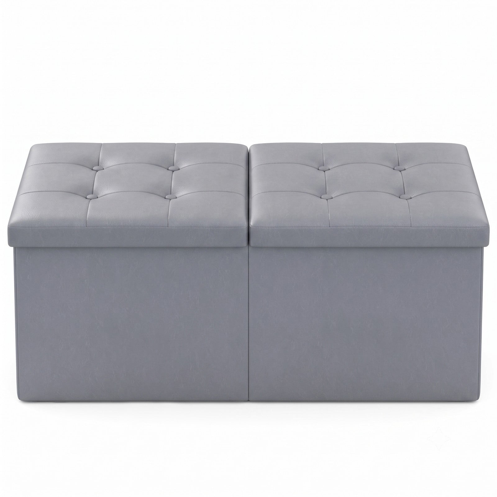 Furnibear 43 Inch Folding PU Leather Storage Ottoman Bench with Divider and Side Pocket for Living Room, Bedroom and Entryway, Gray