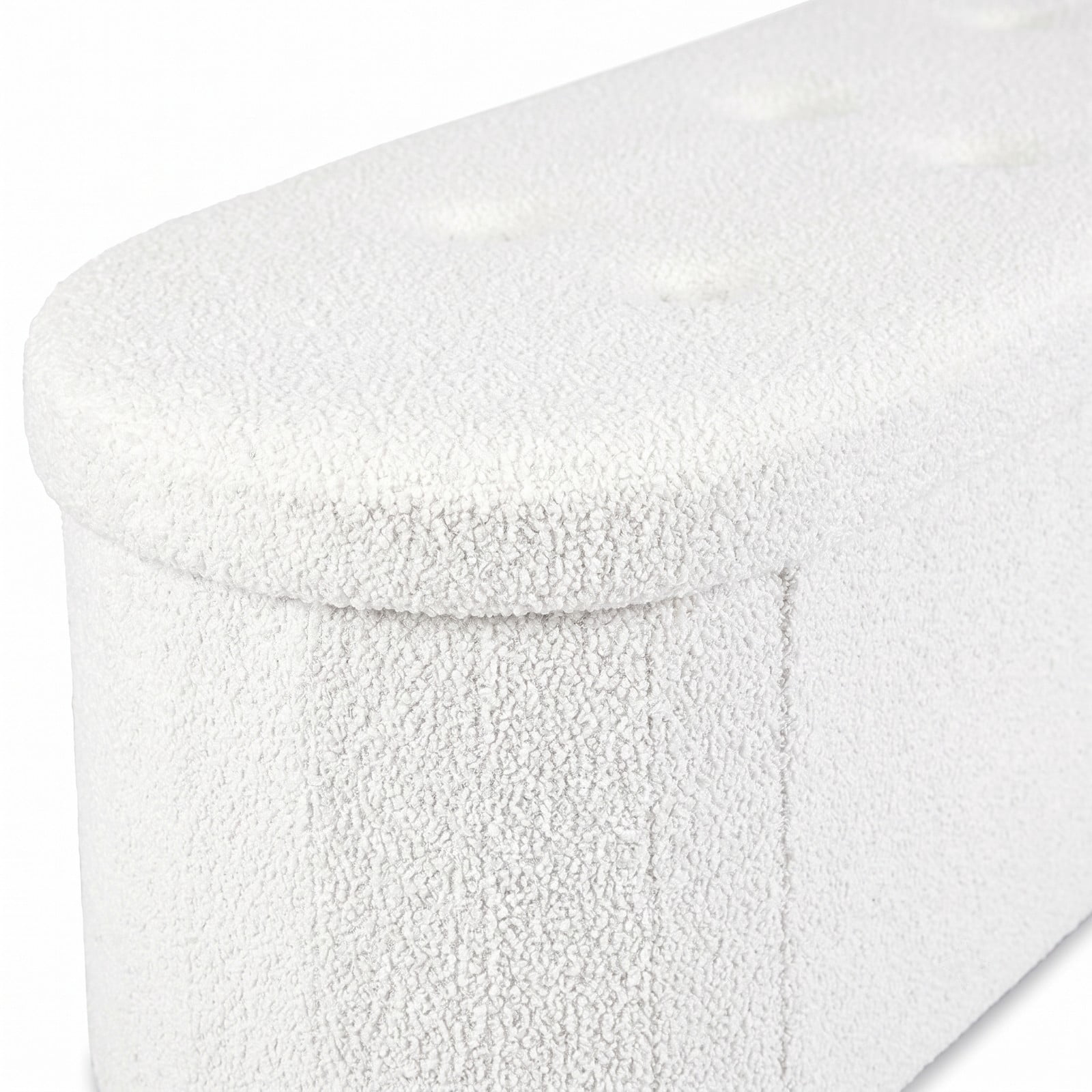 Furnibear 43 Inch Folding Teddy Fleece Storage Ottoman Bench with 2 Dividers and Tufted Padded Seat for Living Room and Bedroom, White