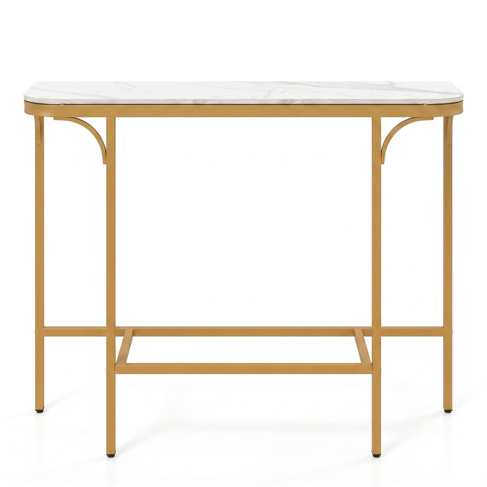 Furnibear 44 Inch Console Table with Faux Marble Tabletop and Heavy-Duty Metal Frame for Entryway and Living Room, White and Gold