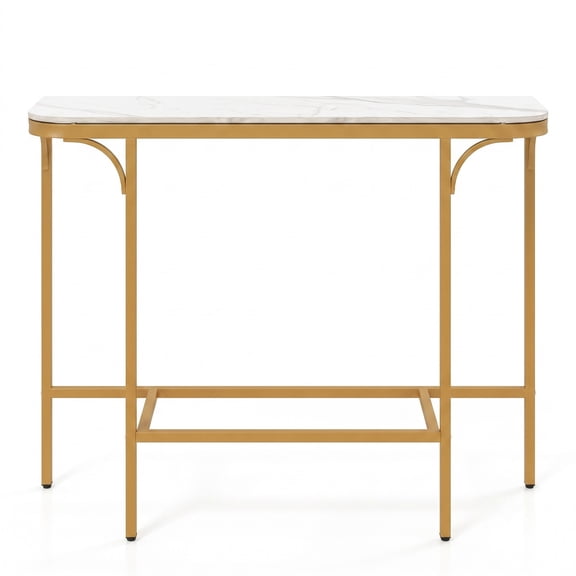 Furnibear 44 Inch Console Table with Faux Marble Tabletop and Heavy-Duty Metal Frame for Entryway and Living Room, White and Gold