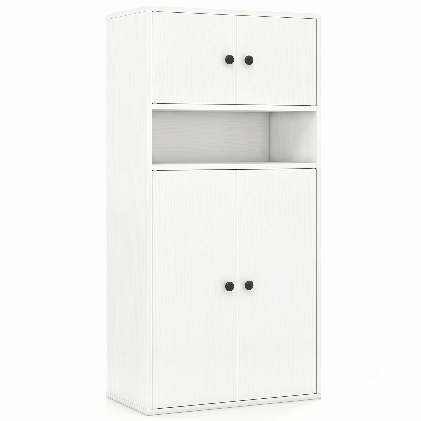Furnibear 44 Inch Tall Bookshelf with Doors and Adjustable Shelf, Wood Storage Bookcase Cabinet with 2 Enclosed Cabinets and Open Compartment for Home Office, White