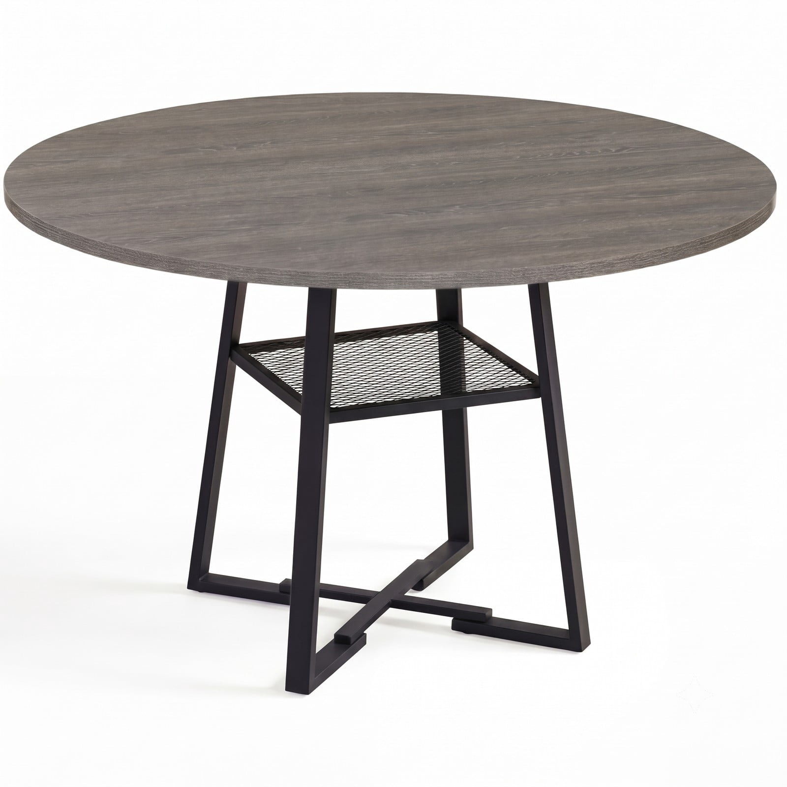 Furnibear 47.5" Round Dining Table for 4-6 with Storage Shelf, Metal Legs and MDF Tabletop, Kitchen Dinette Table with Rubber Wood Crossbars for Home Apartment, Gray
