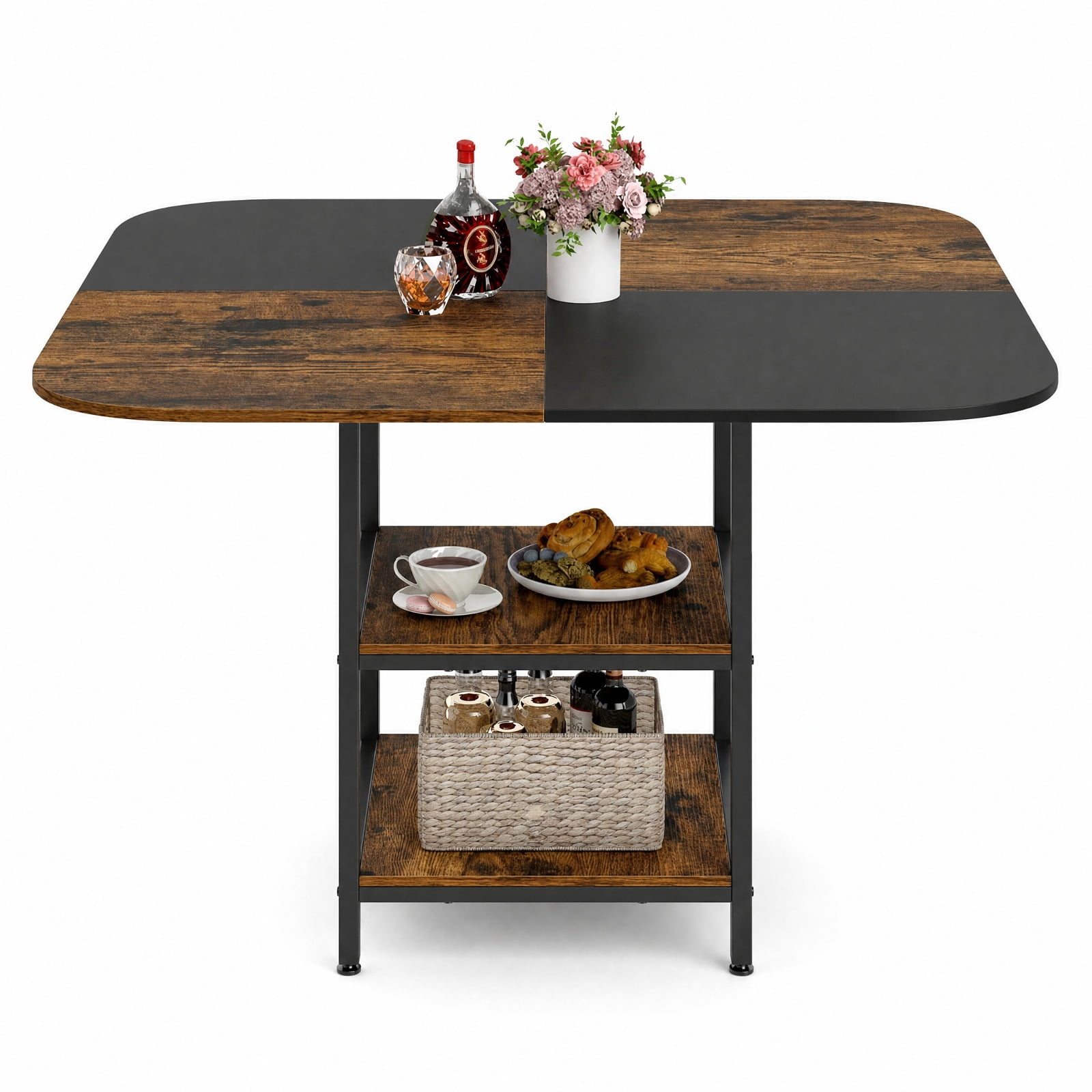 Furnibear 47.5 inch Modern Dining Table Square Kitchen Table with Mix-colored Tabletop for Kitchen Dining Room Breakfast Nook Small, Rustic Brown