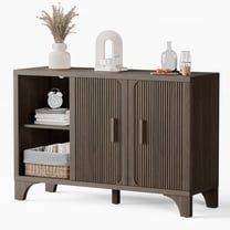 Furnibear 47" Fluted Buffet Cabinet with Storage Accent Sideboard,Modern Credenza with 2 Doors & Shelves,Wood Coffee Bar Table Console for Dining Room Kitchen Living Room Entryway,Walnut Brown