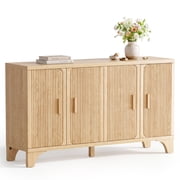 Furnibear 55" Fluted Buffet Cabinet with Storage Accent Sideboard,Modern Credenza with 4 Doors,Wood Coffee Bar Table Console for Dining Room Kitchen Living Room Entryway,Natural Oak
