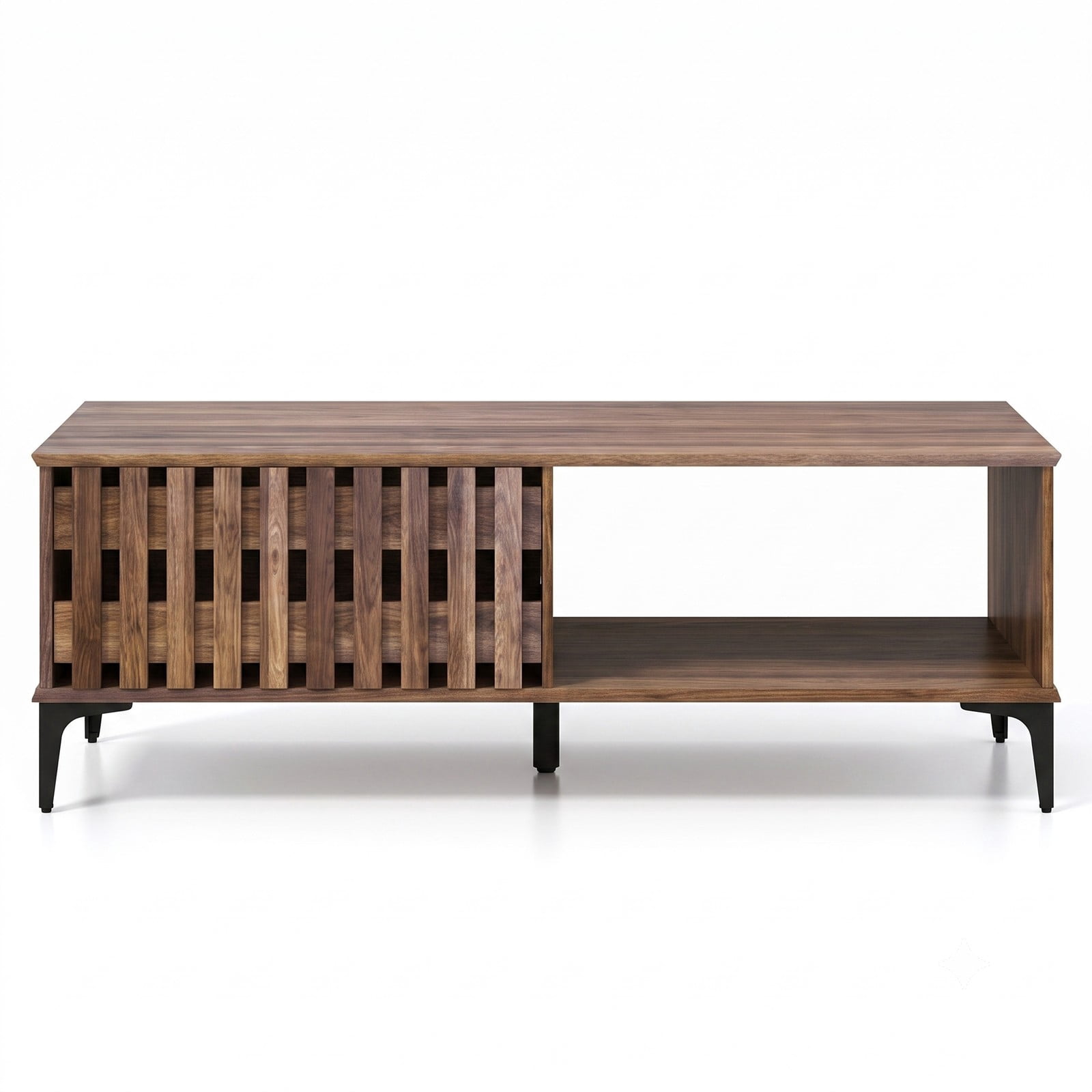 Furnibear 47 Inch Mid Century Coffee Table, Farmhouse Wooden Center Table with Storage Cabinets and Open Compartment, Rustic Living Room Sofa Accent Table with, Walnut