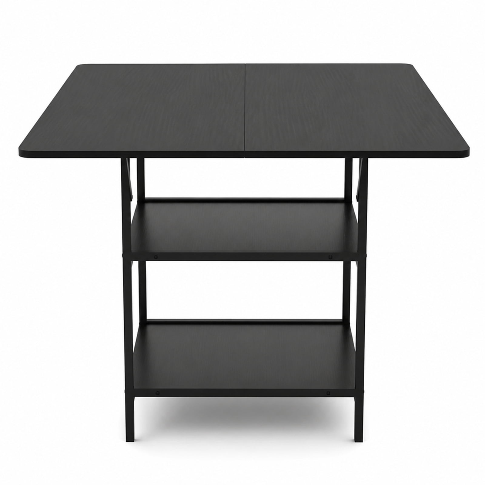 Furnibear 47 Inch Rectangular Dining Table for 4 to 6 with 2 Open Storage Shelves and Sturdy Metal Legs for Kitchen and Dining Room, Black