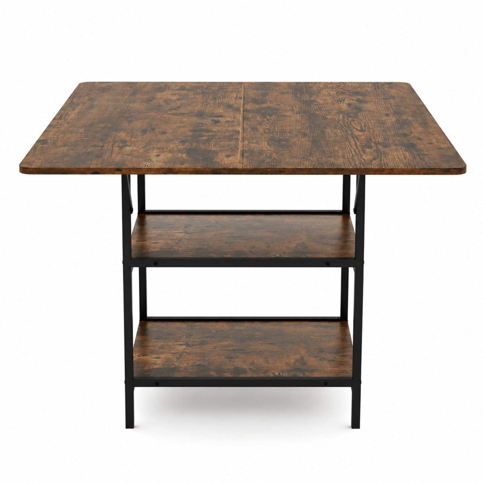 Furnibear 47 Inch Rectangular Dining Table for 4 to 6 with 2 Open Storage Shelves and Sturdy Metal Legs for Kitchen and Dining Room, Rustic Brown