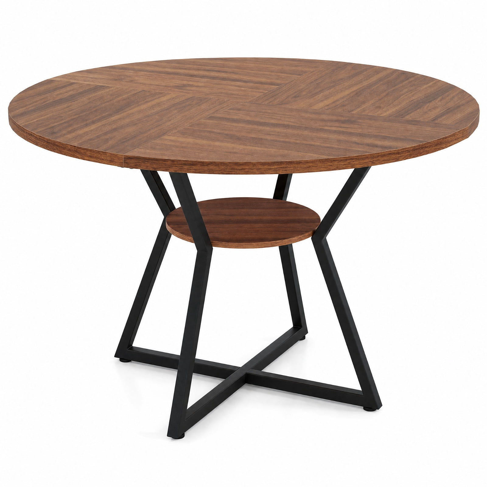 Furnibear 47 Inch Round Dining Table for 4 with Bottom Storage Shelf and Metal Frame