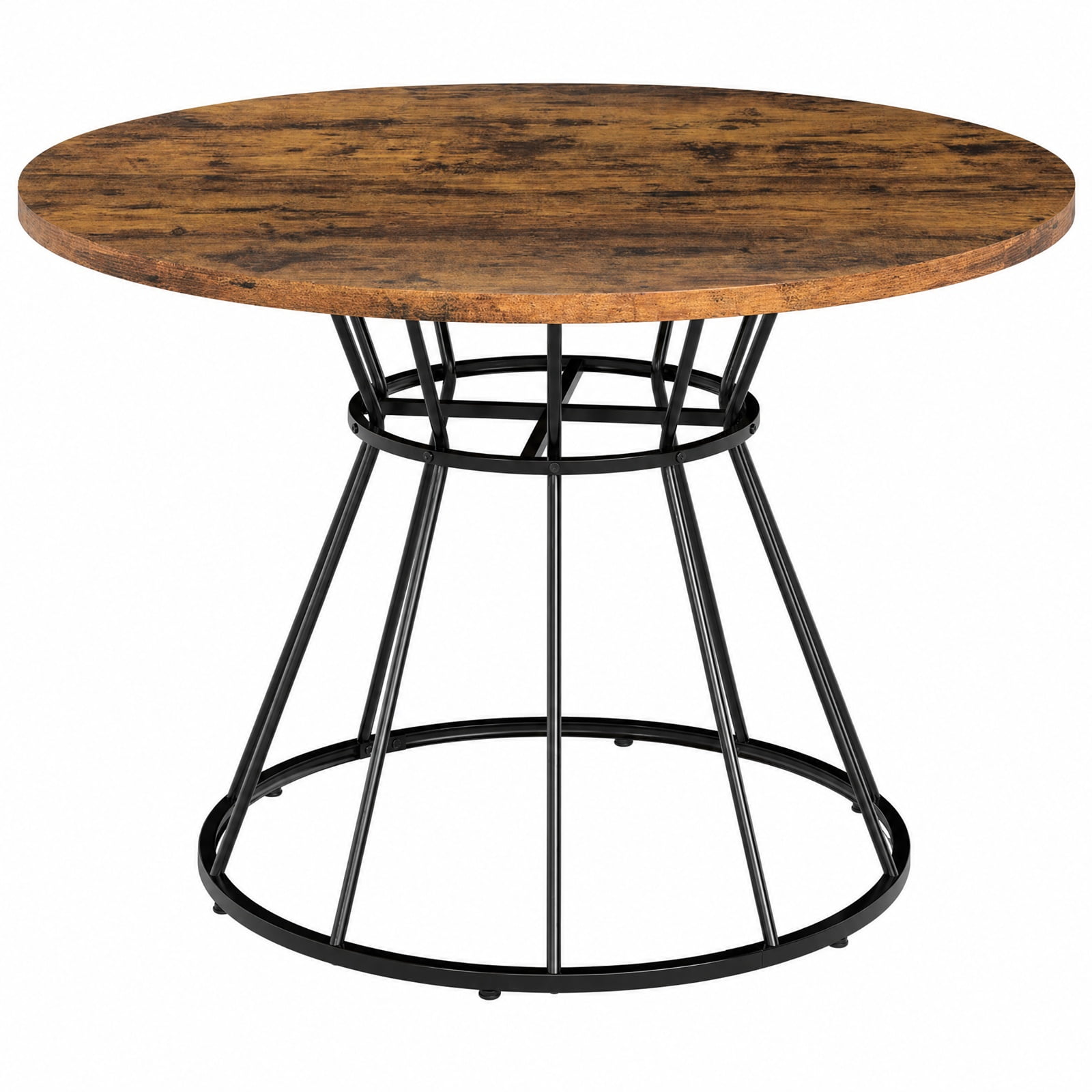 Furnibear 47 Inch Round Farmhouse Dining Table for 4 with Brown Wooden Tabletop