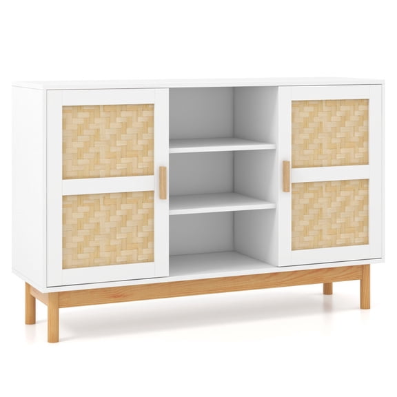 Furnibear 48" Boho Sideboard Buffet Cabinet with Adjustable Shelves for Dining Room Entryway - White