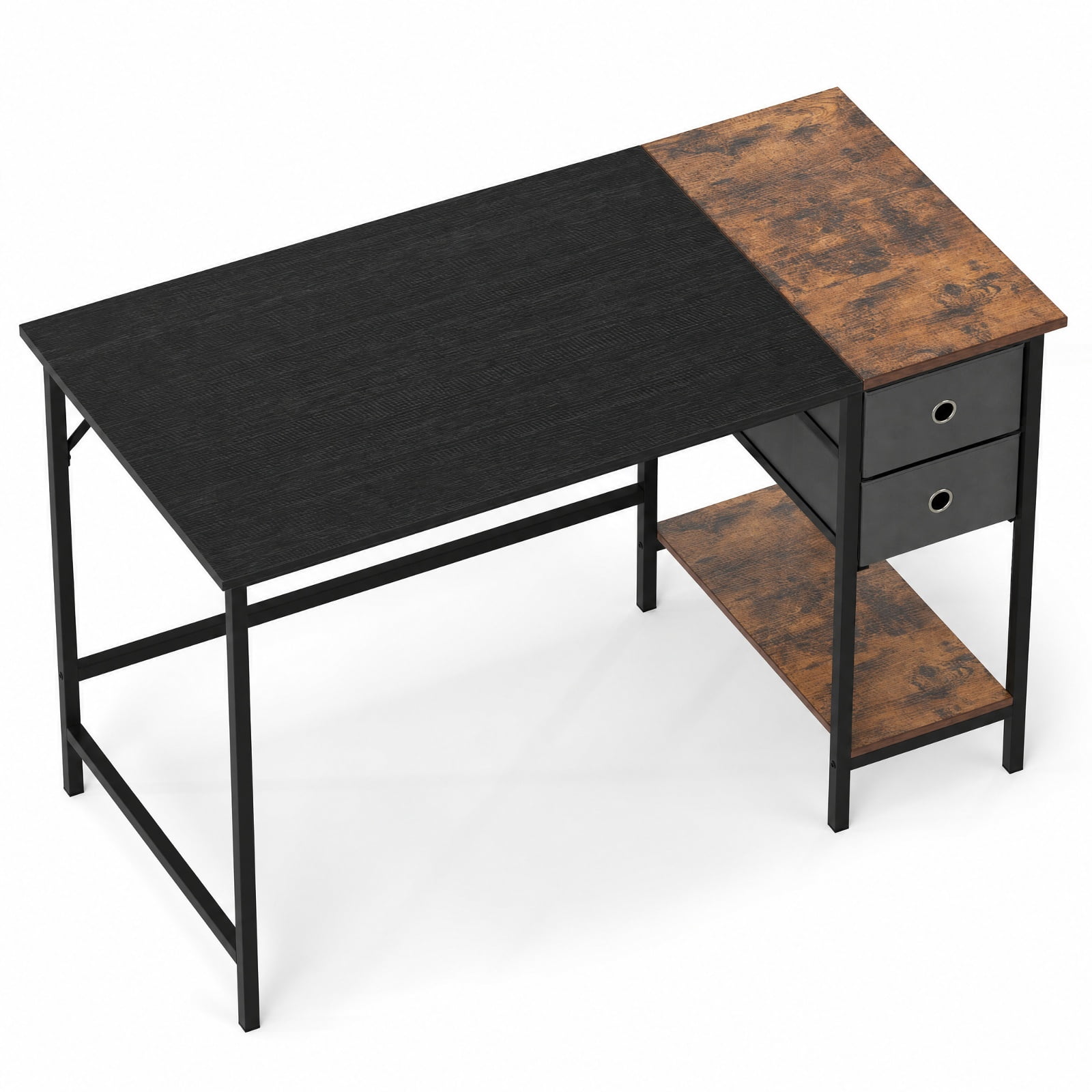 Furnibear 48 Inch Computer Desk with 2 Fabric Drawers Industrial Home Office Desk for Home Office Study Computer Writing Workstation, Black