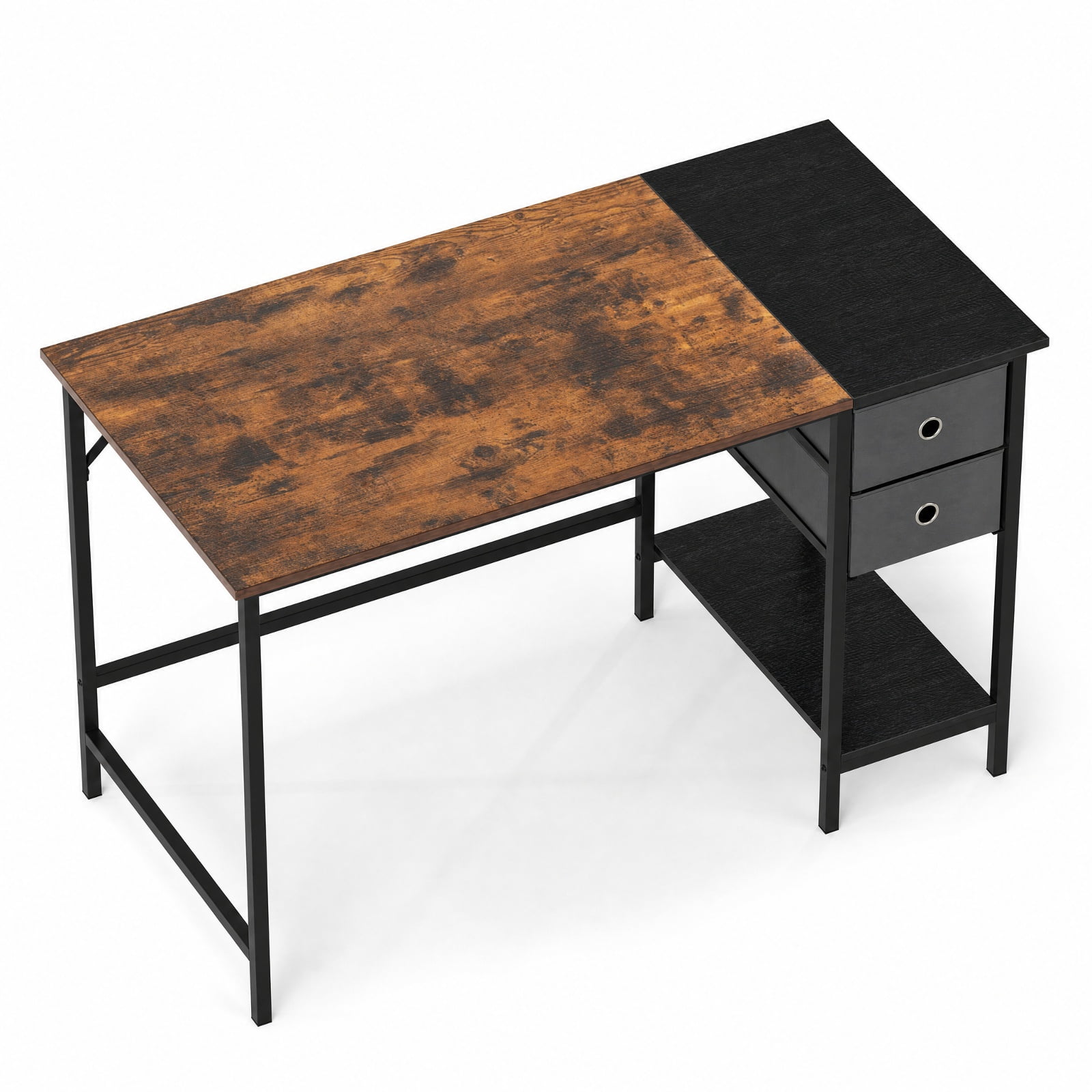 Furnibear 48 Inch Computer Desk with 2 Fabric Drawers Industrial Home Office Desk for Home Office Study Computer Writing Workstation, Rustic Brown