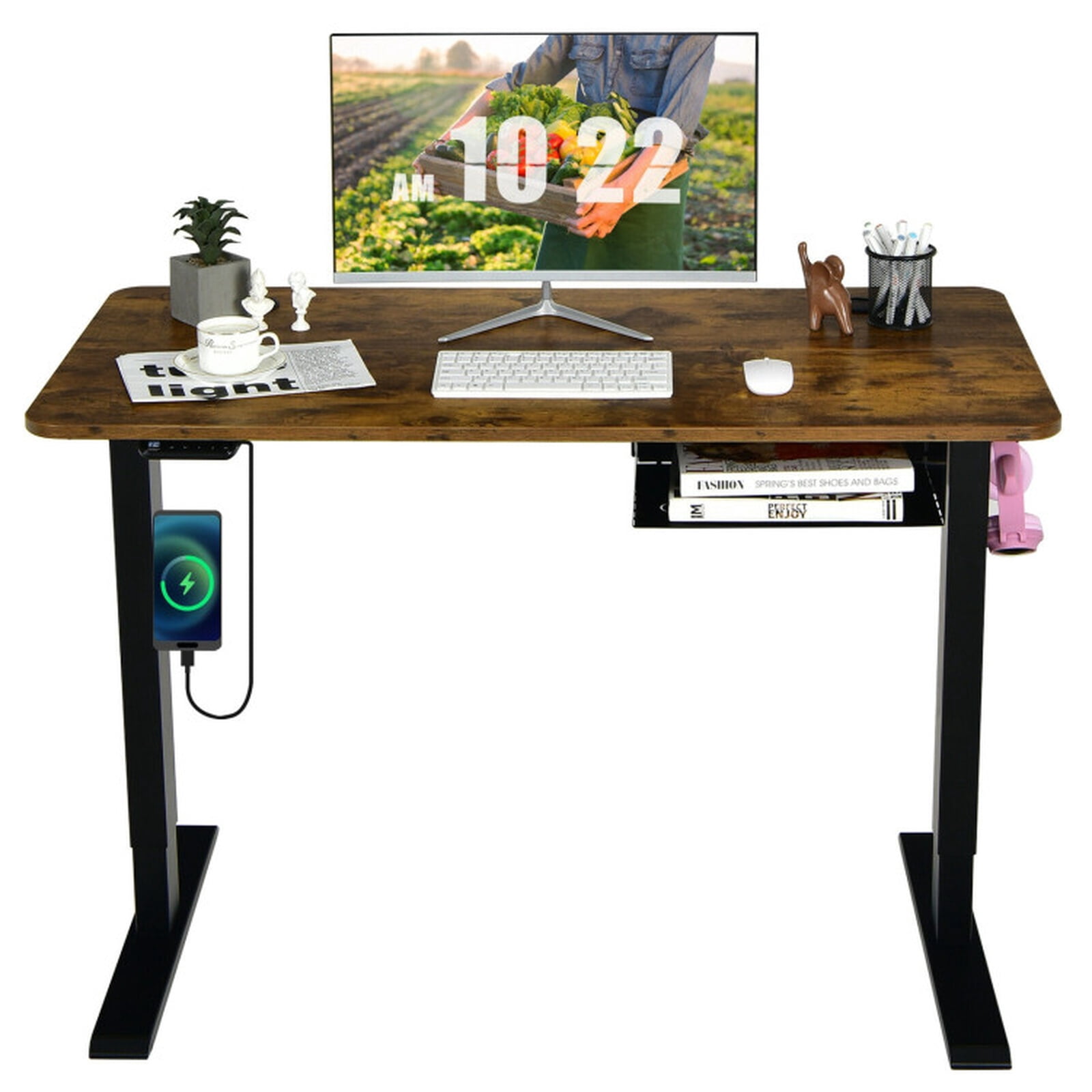 Furnibear 48-Inch Electric Height Adjustable Standing Desk with Memory Control Panel and USB Port, Rustic Brown