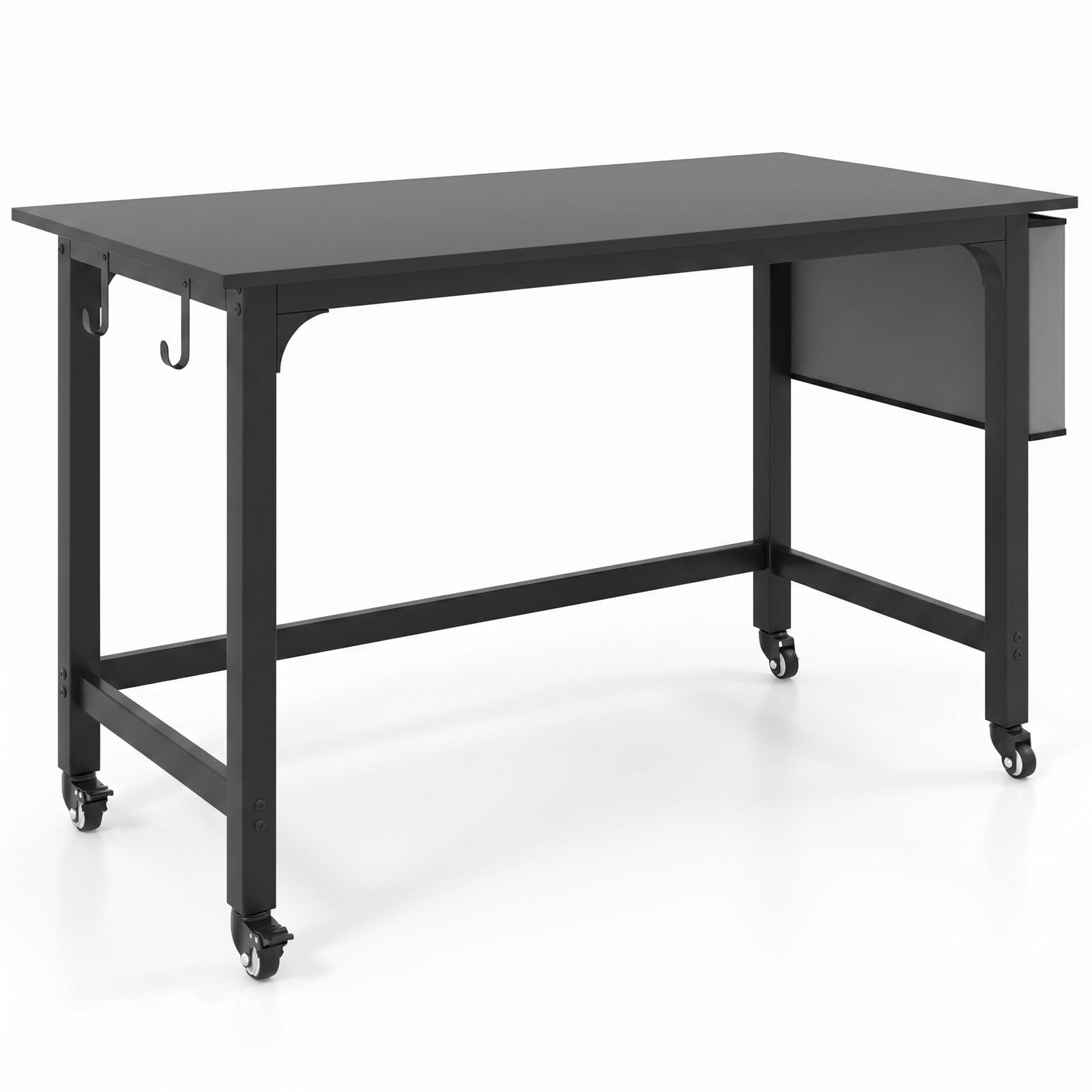 Furnibear 48 Inch Mobile Computer Desk with Wheels, Rolling Office Desk with Storage Bag and Headphone Hooks, Combinable Home Office Workstation, Black