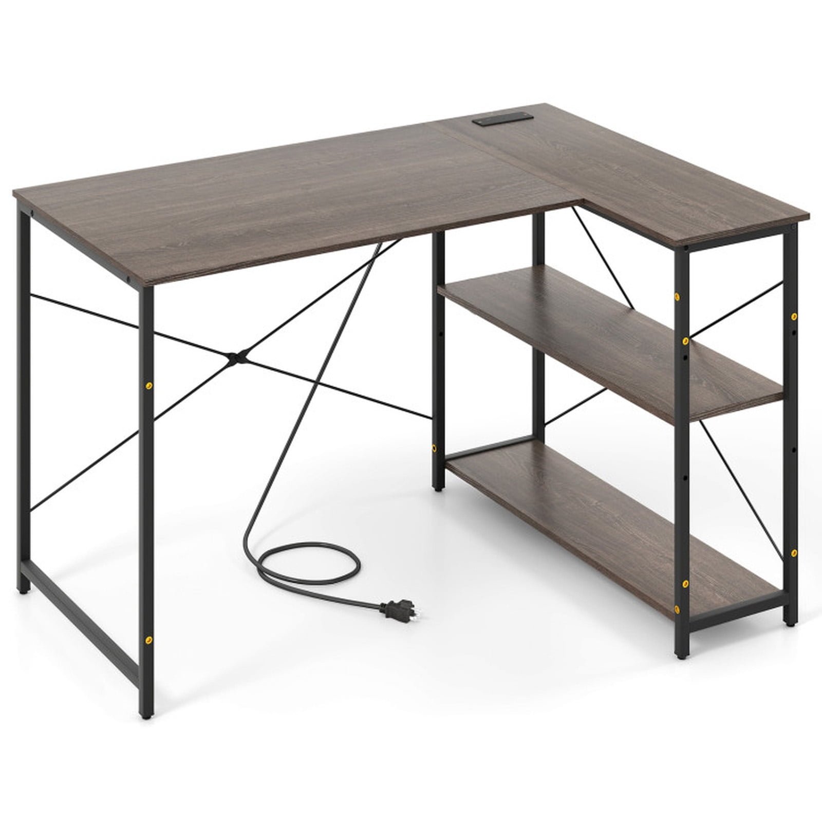 Furnibear 48 Inch Reversible L Shaped Computer Desk with Adjustable Middle Shelf 2 Tier Storage Steel Frame Engineered Wood Gray